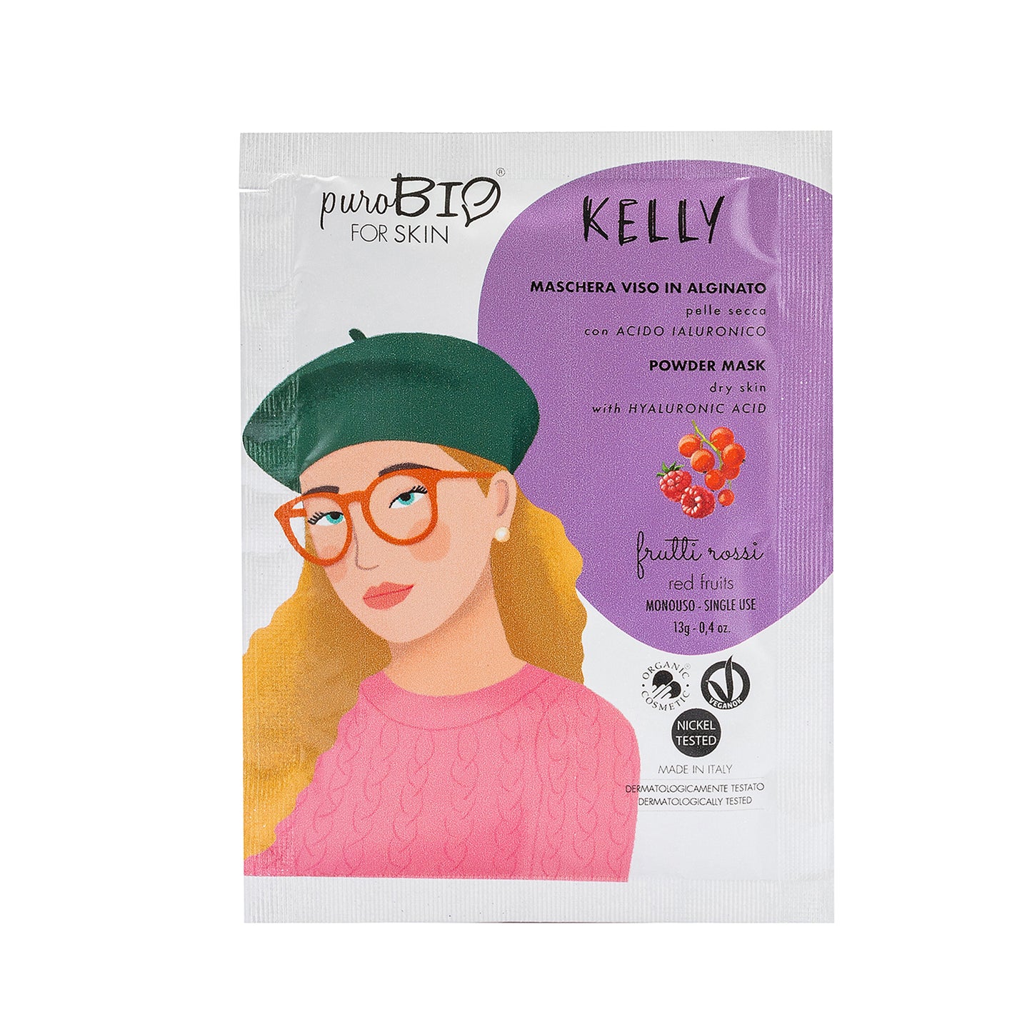 Maschera Viso in Alginato Kelly pelli secche (frutti rossi-latte di spirulina-fico) Puro Bio