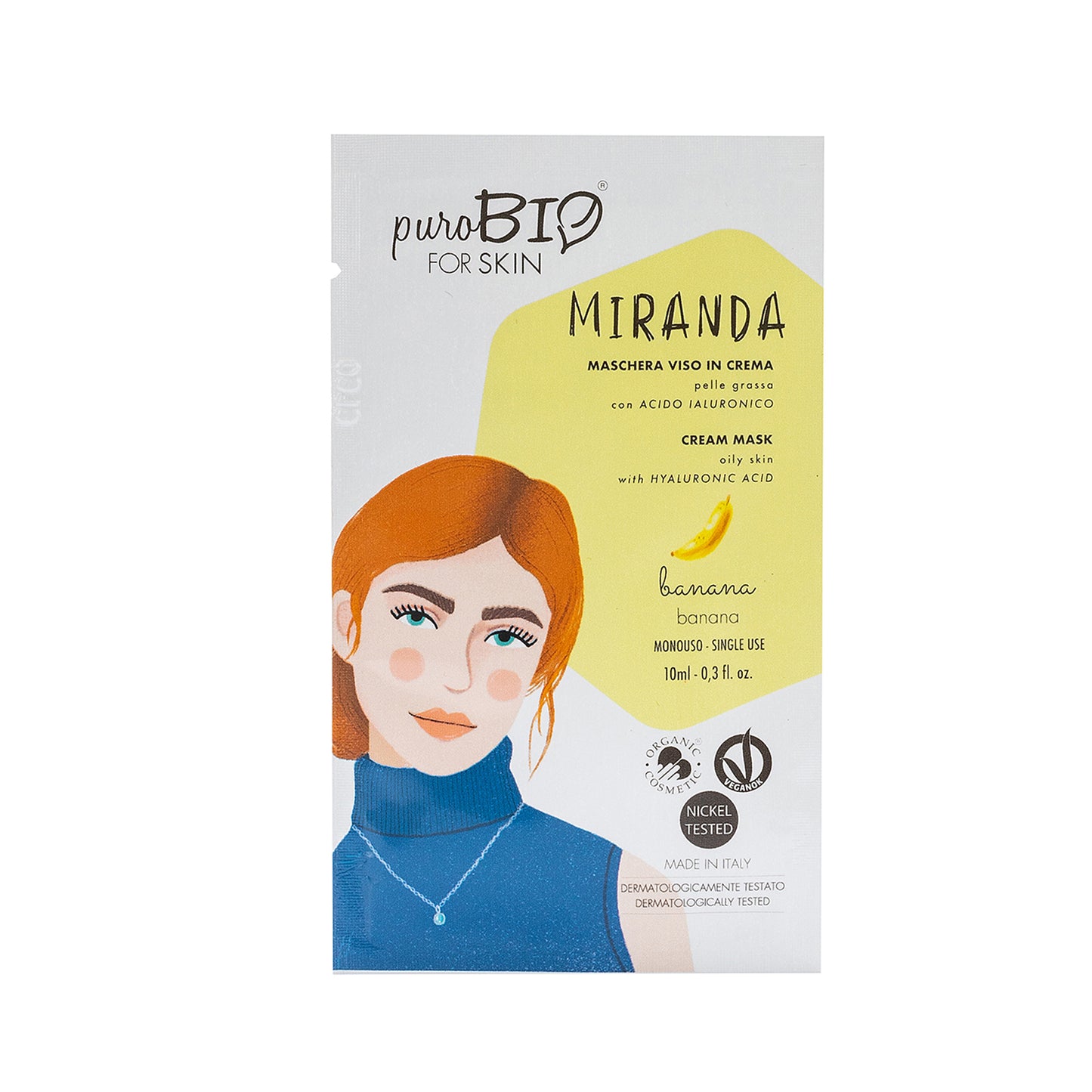 Maschera Viso in Crema Miranda 10 ml Puro Bio (banana-uva verde-mandorla) pelli grasse